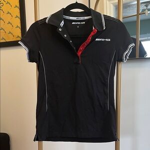 Mercedes AMG Petronas Women's Black Polo with Red Placket and White Piping
